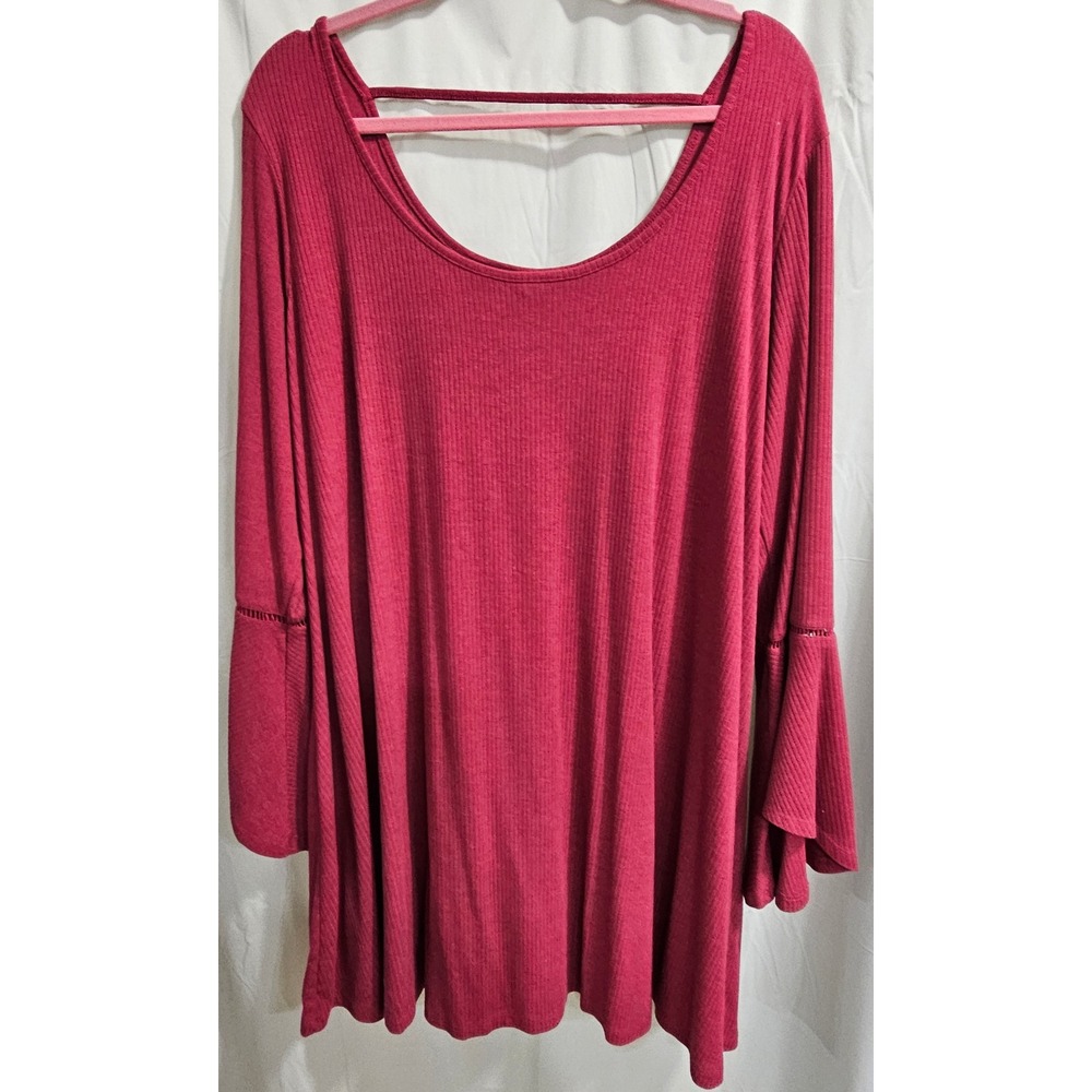 True Craft Burgundy Ribbed Knit Bell Sleeve Open Back Top/dress Plus Size 3X